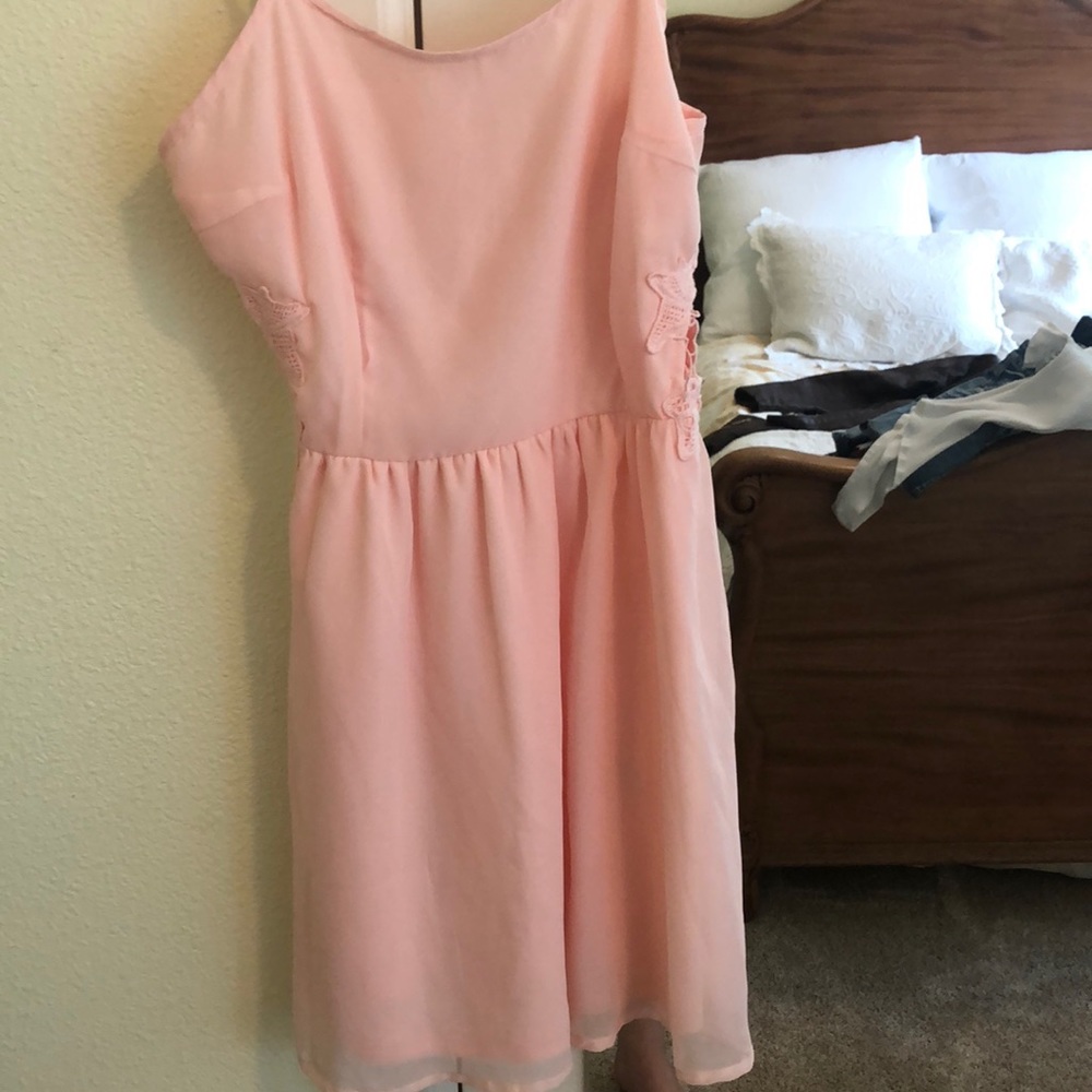 Charming Charlie Mini Pink Dress with Lace Detail